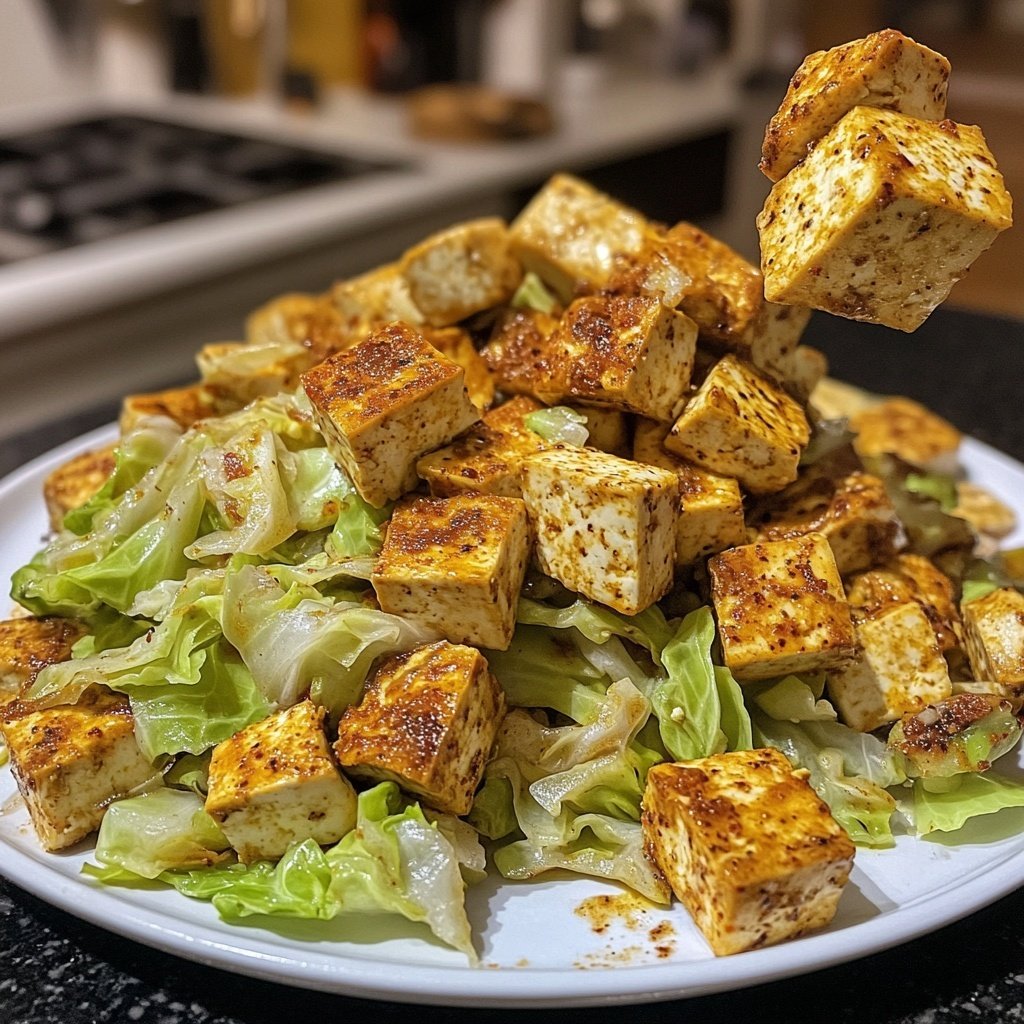 Veganer Sahne-Wirsing mit würzigem Tofu