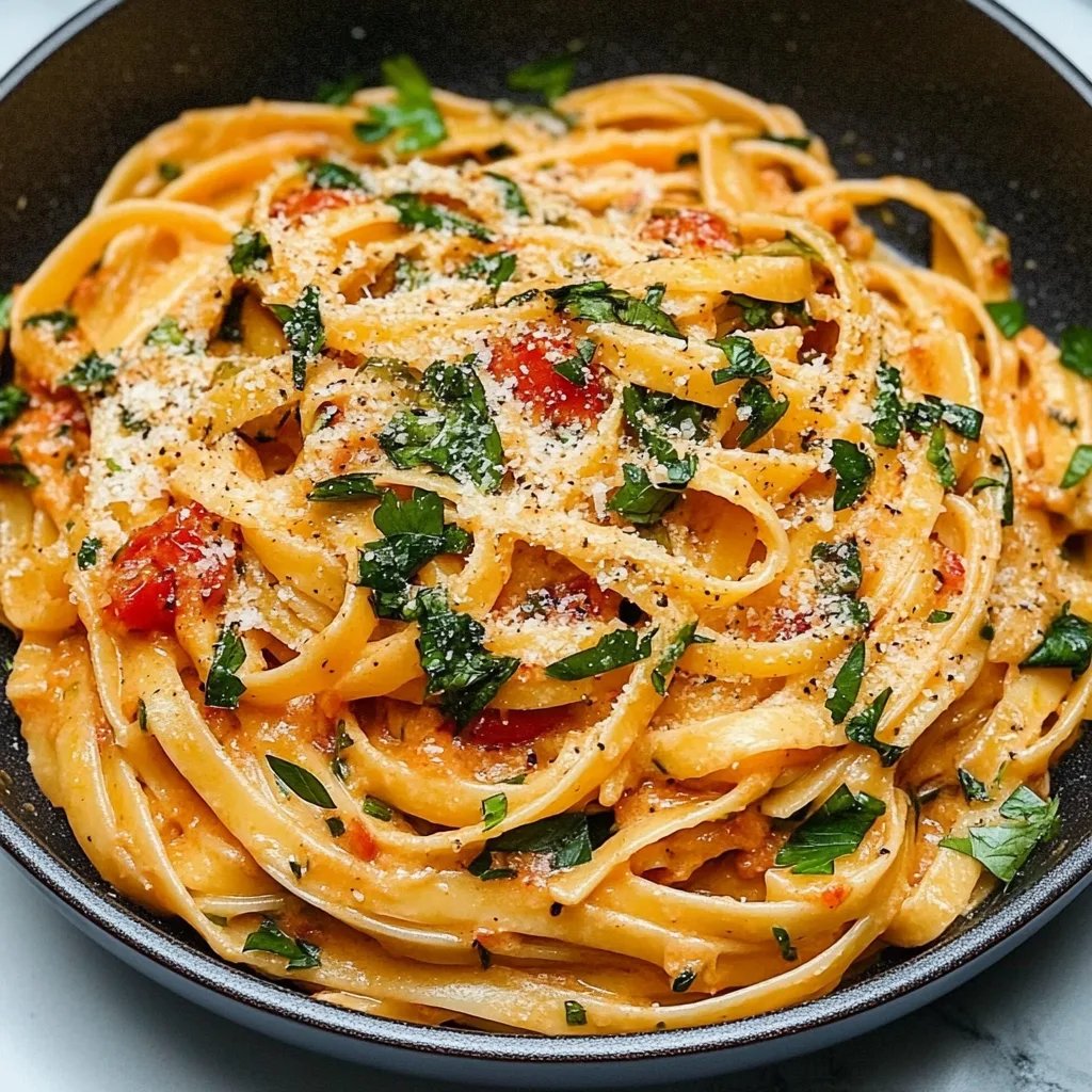 Cremige vegane Pasta mit sonnengetrockneten Tomaten