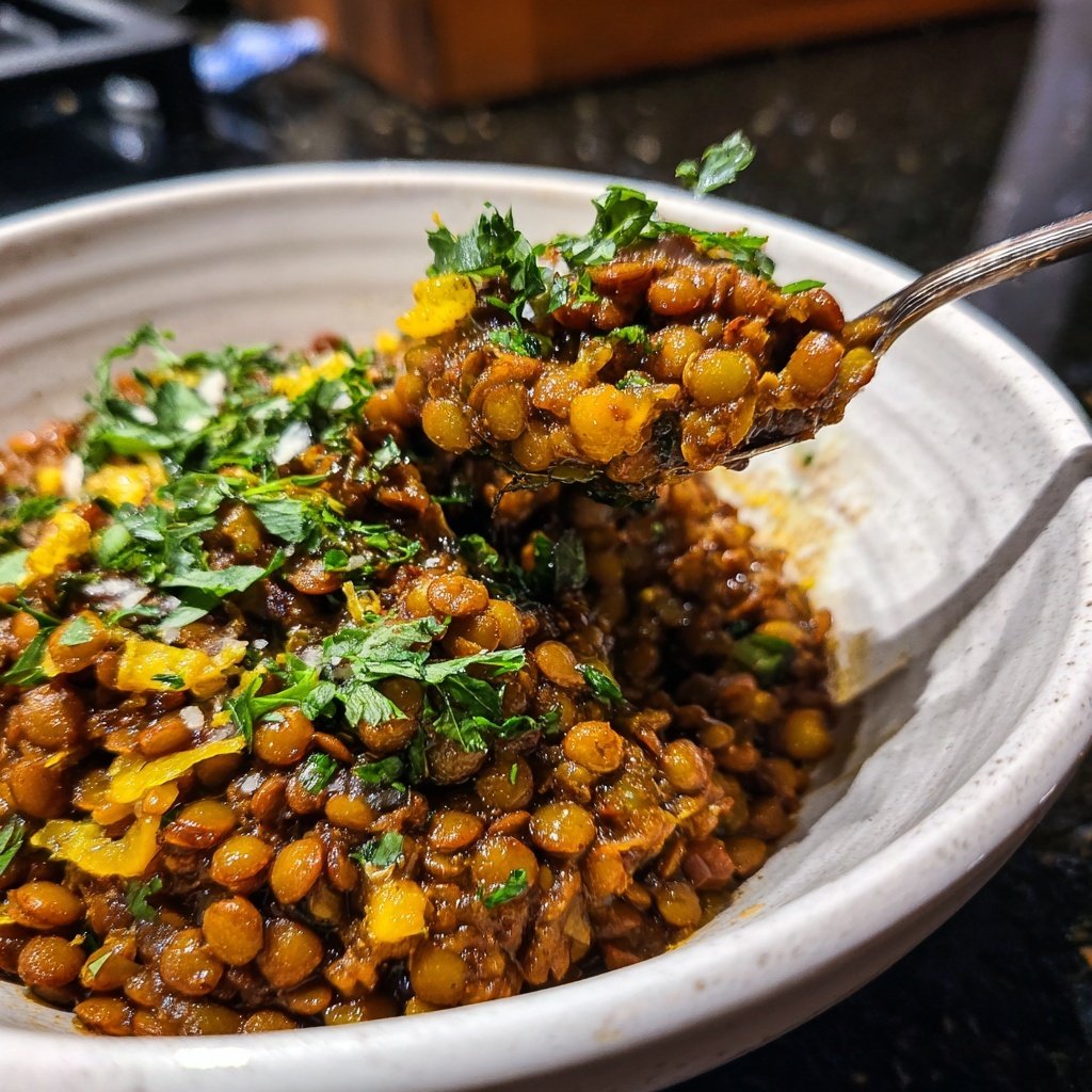 Abendessen vegetarisch mit Linsensauce