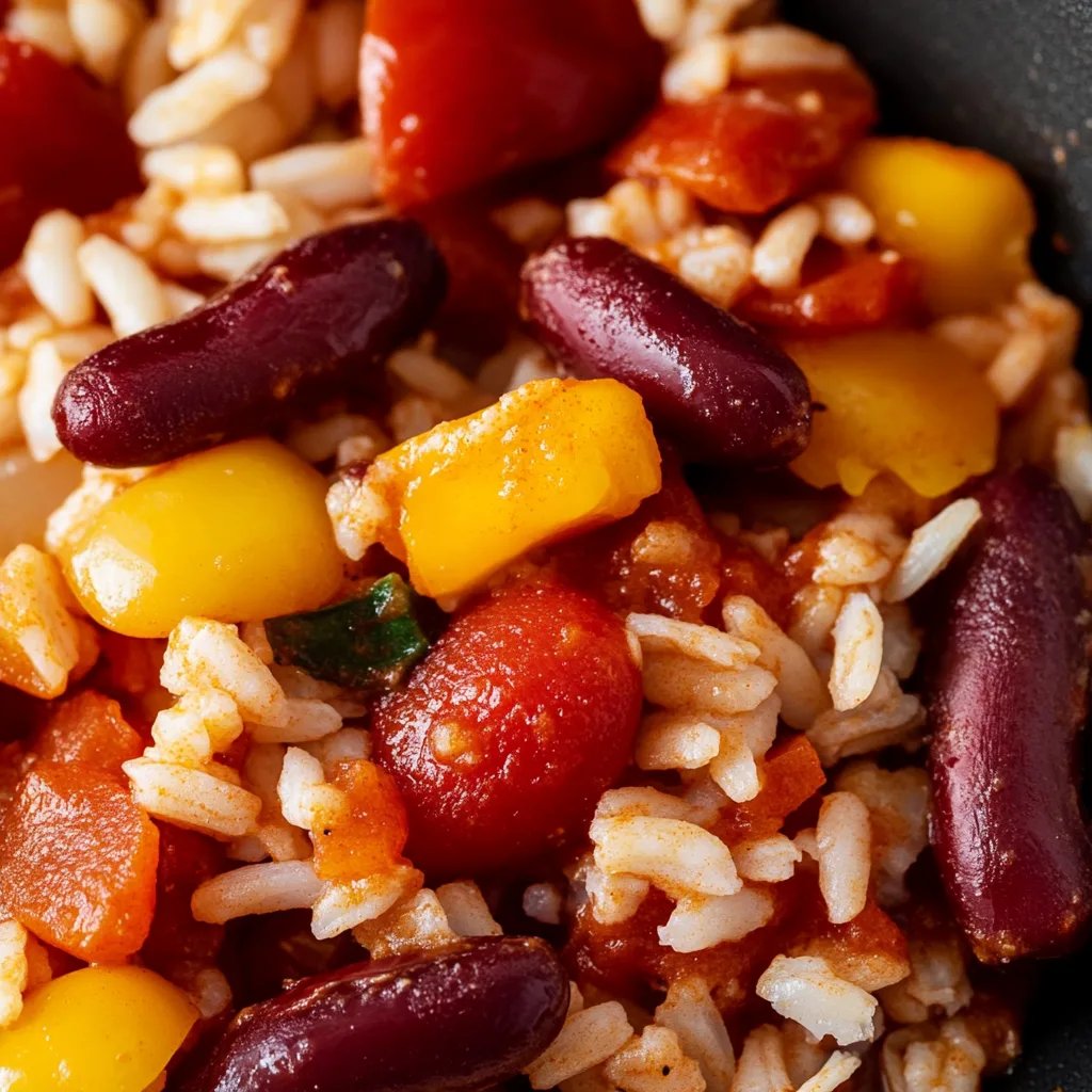 Vegetarische Reispfanne mit Kidneybohnen, Mais und Paprika