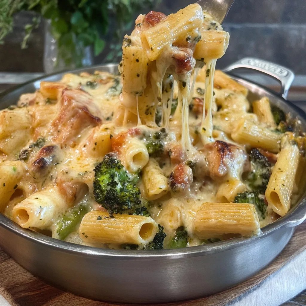 Cremiger Pesto-Hühnchen- und Brokkoli-Pasta-Auflauf